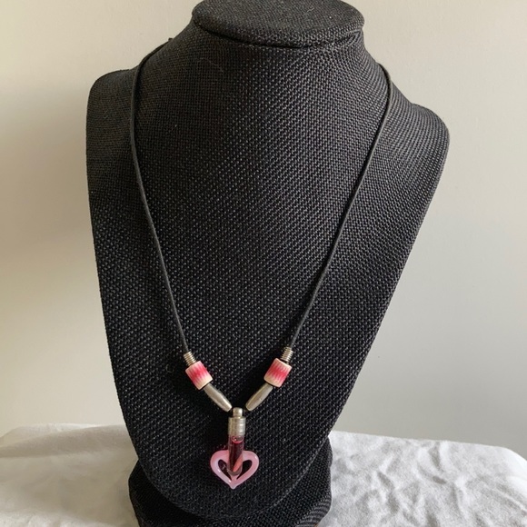 Pink Heart charm w/ LAUREN written on grain of Rice Beaded adjustable Necklace - Picture 9 of 9